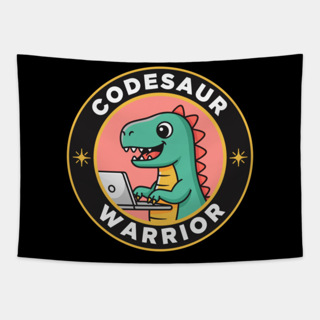 Cute T-Rex Coder Dinosaur Tapestry by enrynz