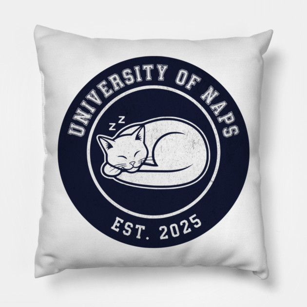 University of Naps Sleeping Cat Crest Pillow by Designed By Marty