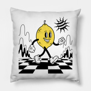 Lucky Lemon Retro Cartoon Checkerboard Pillow