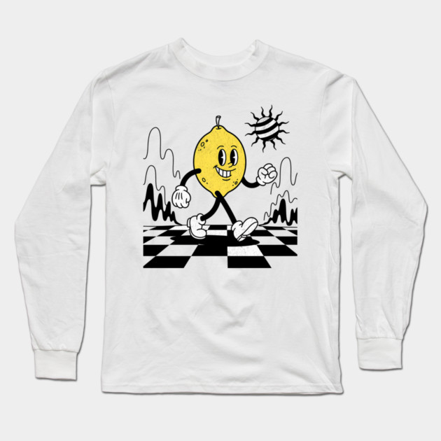 Lucky Lemon Retro Cartoon Checkerboard Long Sleeve T-Shirt by Designed By Marty