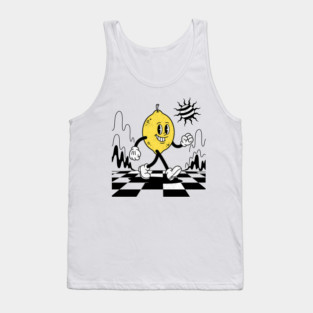Lucky Lemon Retro Cartoon Checkerboard Tank Top
