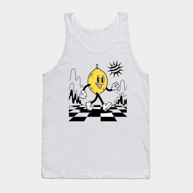 Lucky Lemon Retro Cartoon Checkerboard Tank Top by Designed By Marty