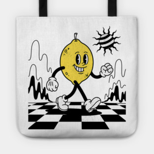 Lucky Lemon Retro Cartoon Checkerboard Tote