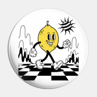 Lucky Lemon Retro Cartoon Checkerboard Pin