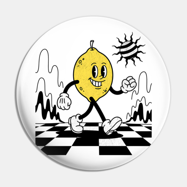 Lucky Lemon Retro Cartoon Checkerboard Pin by Designed By Marty