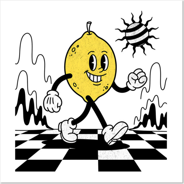 Lucky Lemon Retro Cartoon Checkerboard Wall Art by Designed By Marty