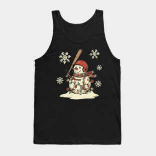 Snowman Baseball Player Christmas Winter Holidays Sports Season Theme Tank Top