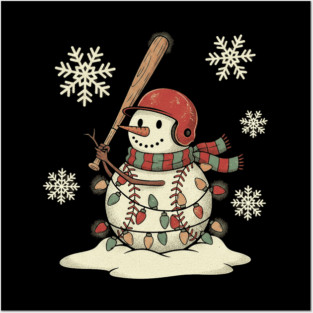 Snowman Baseball Player Christmas Winter Holidays Sports Season Theme Posters and Art