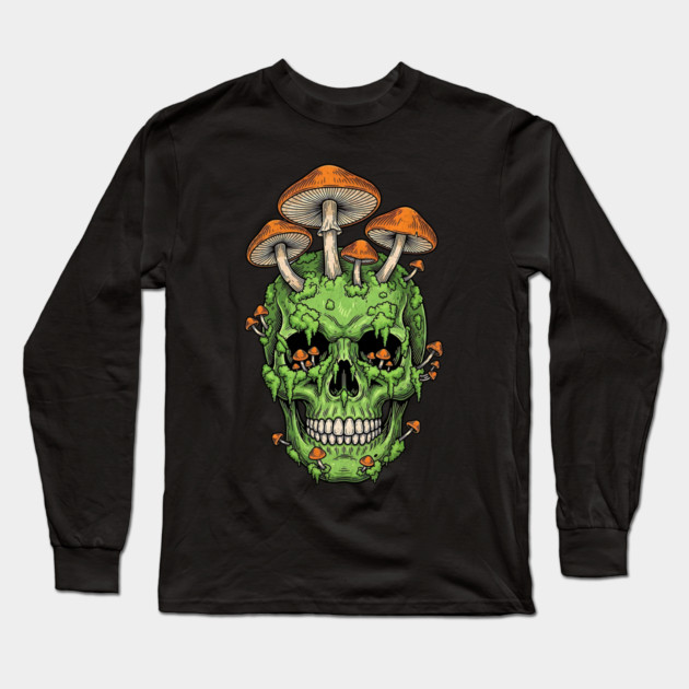 Fungi of the Fallen Mossy Skull Mushrooms Long Sleeve T-Shirt by Designed By Marty