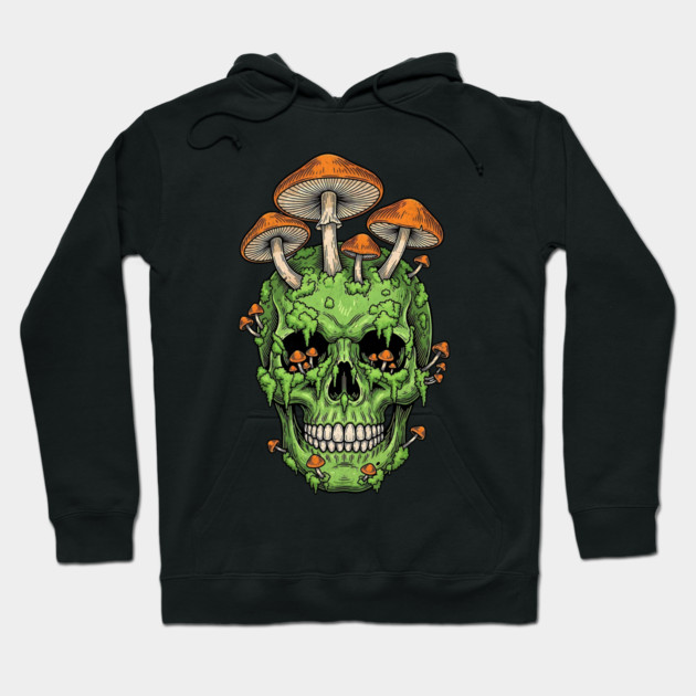 Fungi of the Fallen Mossy Skull Mushrooms Hoodie by Designed By Marty