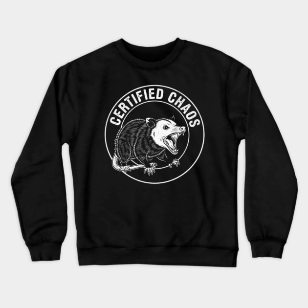 Certified Chaos Possum Emblem Crewneck Sweatshirt by Designed By Marty