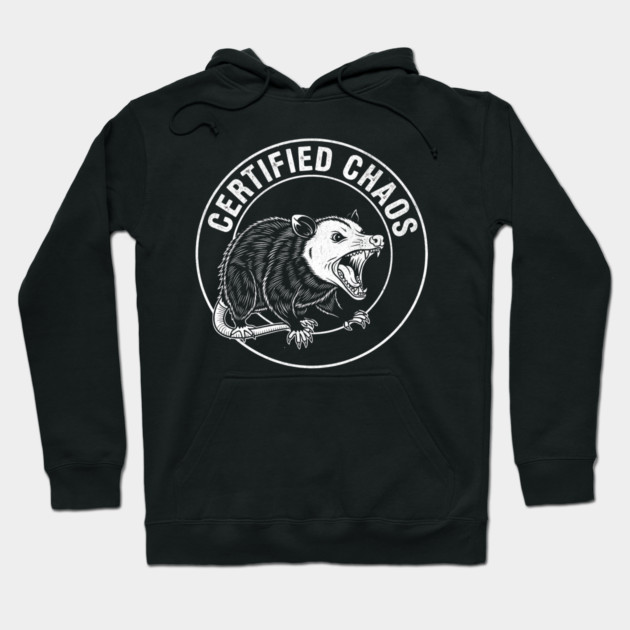 Certified Chaos Possum Emblem Hoodie by Designed By Marty