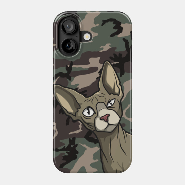 Sphynx Cat on Camo Pattern Phone Case by Wrongteeshirt