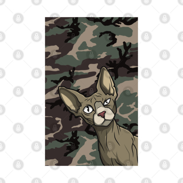 Sphynx Cat on Camo Pattern by Wrongteeshirt