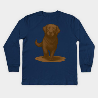 Chocolate Labrador Retriever Illustration – Cute Chocolate Lab Dog Art Kids Long Sleeve T-Shirt