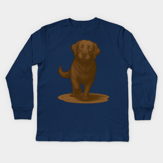 Chocolate Labrador Retriever Illustration – Cute Chocolate Lab Dog Art Kids Long Sleeve T-Shirt by DonWillisJrArt