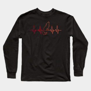 Wolf Heartbeat Animal Lover Gift Long Sleeve T-Shirt
