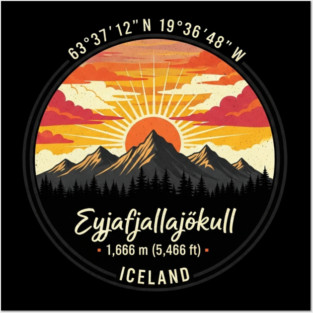 Eyjafjallajökull Iceland Retro Sunset Posters and Art