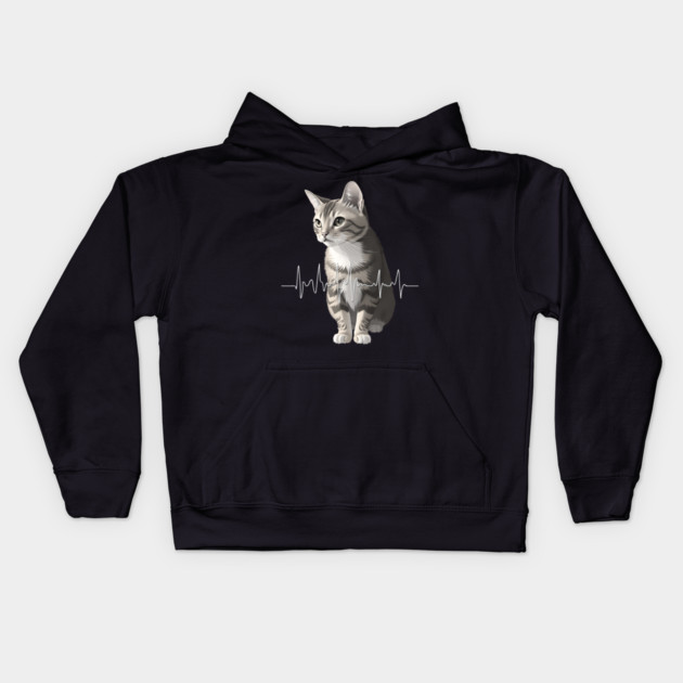 Heartbeat Cat Kids Hoodie by Pixel Threads 