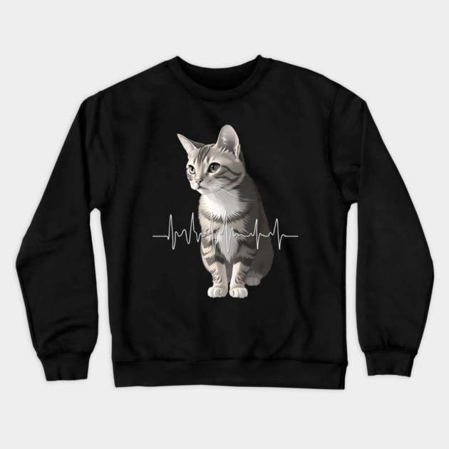 Heartbeat Cat Crewneck Sweatshirt by Pixel Threads 