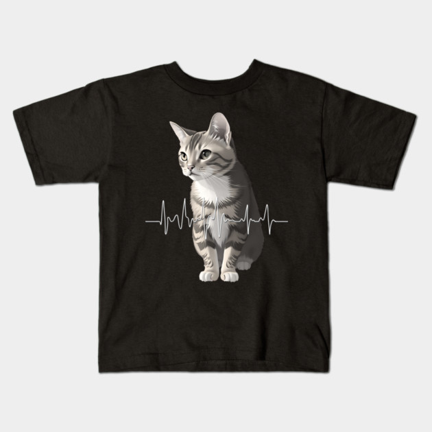 Heartbeat Cat Kids T-Shirt by Pixel Threads 