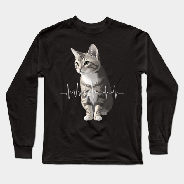 Heartbeat Cat Long Sleeve T-Shirt by Pixel Threads 