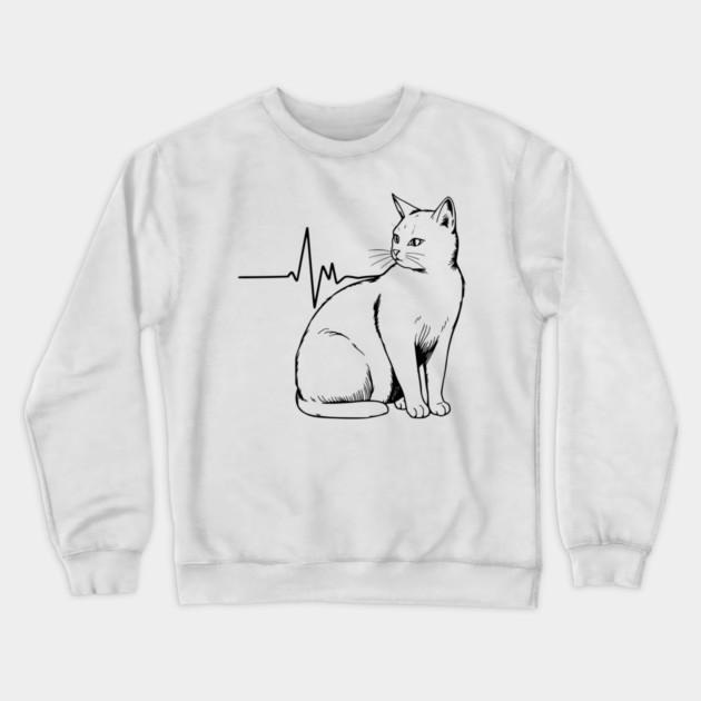 Heartbeat Cat Crewneck Sweatshirt by Pixel Threads 