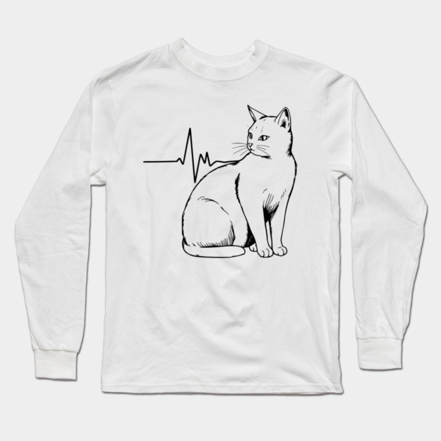 Heartbeat Cat Long Sleeve T-Shirt by Pixel Threads 