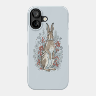 Snowshoe Hare Winter Berries Vintage Art Phone Case