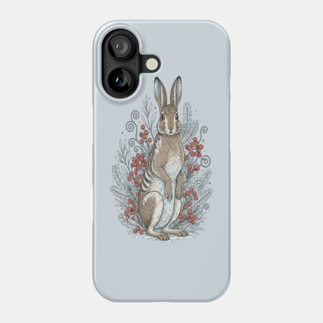 Snowshoe Hare Winter Berries Vintage Art Phone Case by BirdsnStuff
