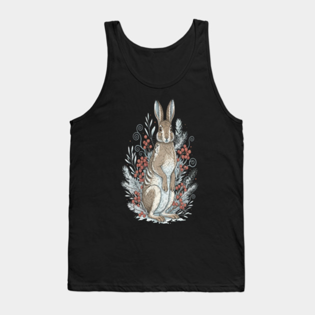 Snowshoe Hare Winter Berries Vintage Art Tank Top by BirdsnStuff