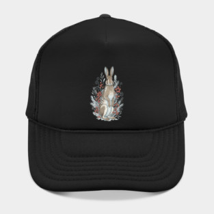 Snowshoe Hare Winter Berries Vintage Art Hat