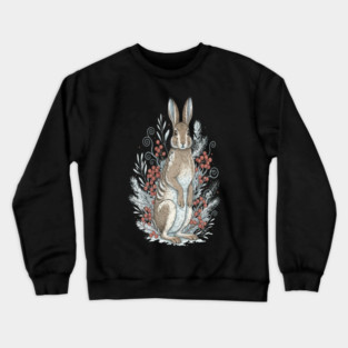 Snowshoe Hare Winter Berries Vintage Art Crewneck Sweatshirt