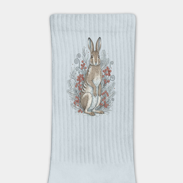 Snowshoe Hare Winter Berries Vintage Art by BirdsnStuff