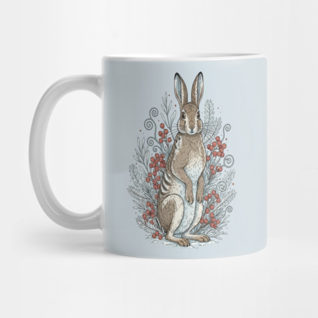 Snowshoe Hare Winter Berries Vintage Art by BirdsnStuff