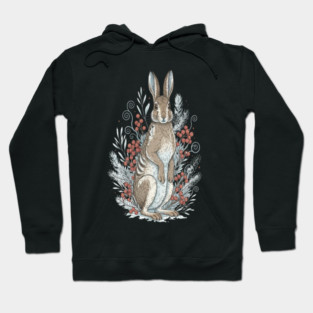Snowshoe Hare Winter Berries Vintage Art Hoodie