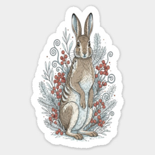 Snowshoe Hare Winter Berries Vintage Art Magnet