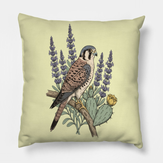 American Kestrel Desert Sage Vintage Art Pillow by BirdsnStuff