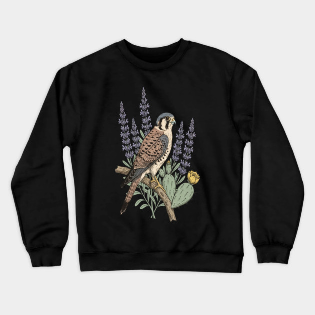 American Kestrel Desert Sage Vintage Art Crewneck Sweatshirt by BirdsnStuff