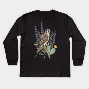 American Kestrel Desert Sage Vintage Art Kids Long Sleeve T-Shirt