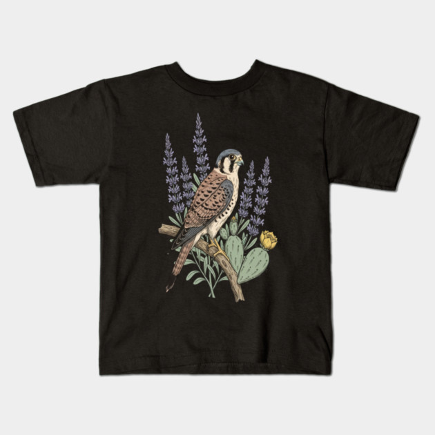American Kestrel Desert Sage Vintage Art Kids T-Shirt by BirdsnStuff