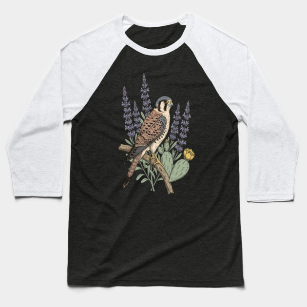 American Kestrel Desert Sage Vintage Art Baseball T-Shirt by BirdsnStuff
