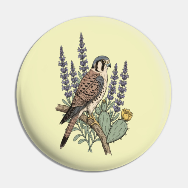 American Kestrel Desert Sage Vintage Art Pin by BirdsnStuff