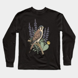 American Kestrel Desert Sage Vintage Art Long Sleeve T-Shirt