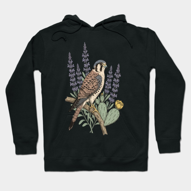 American Kestrel Desert Sage Vintage Art Hoodie by BirdsnStuff