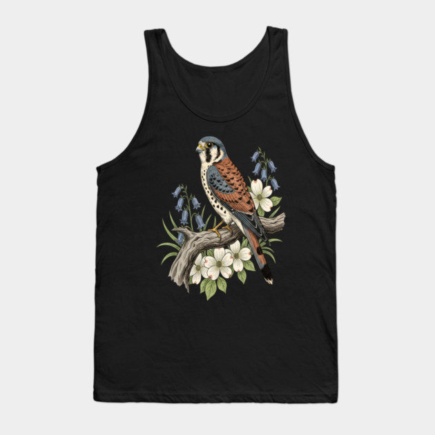 American Kestrel Bluebells Dogwood Vintage Art Tank Top by BirdsnStuff