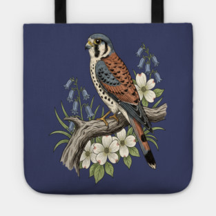 American Kestrel Bluebells Dogwood Vintage Art Tote
