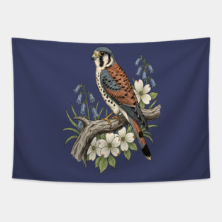 American Kestrel Bluebells Dogwood Vintage Art Tapestry