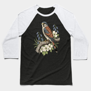 American Kestrel Bluebells Dogwood Vintage Art Baseball T-Shirt