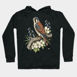 American Kestrel Bluebells Dogwood Vintage Art Hoodie